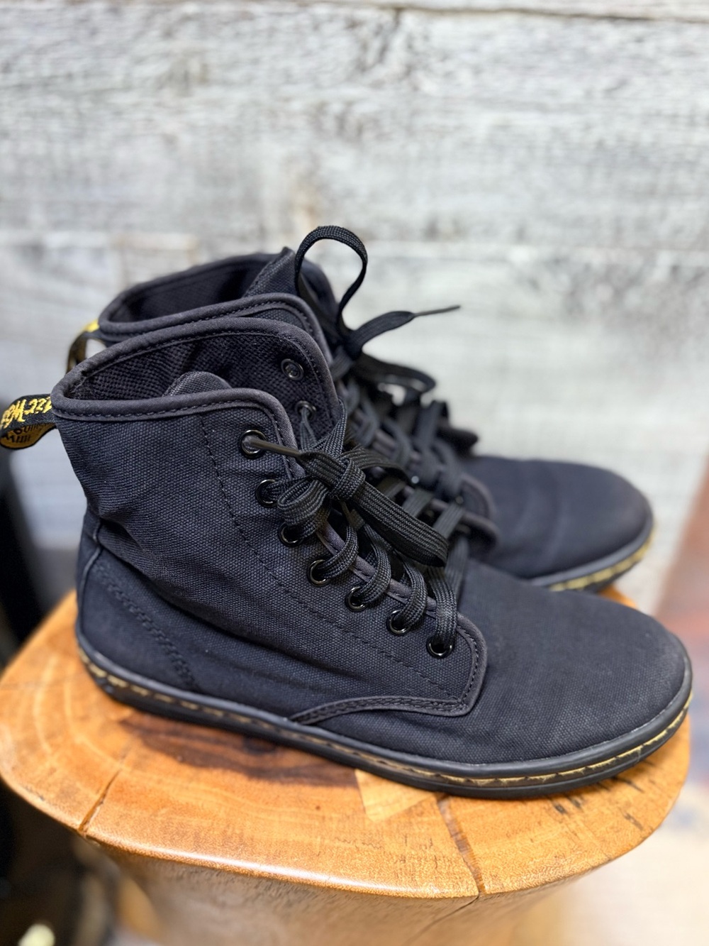 Doc/Dr. Martens | "Shoreditch" 7-Eye Black Canvas Lace-Up High-Top Boots - W7/38